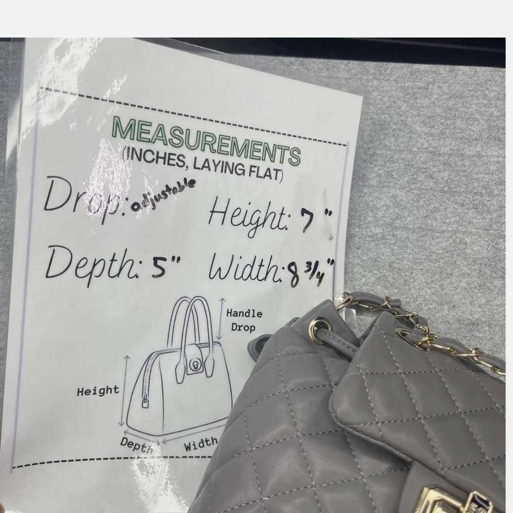 Badgely Mischka quilted mini  backpack, gray with gold tone hardware NWT